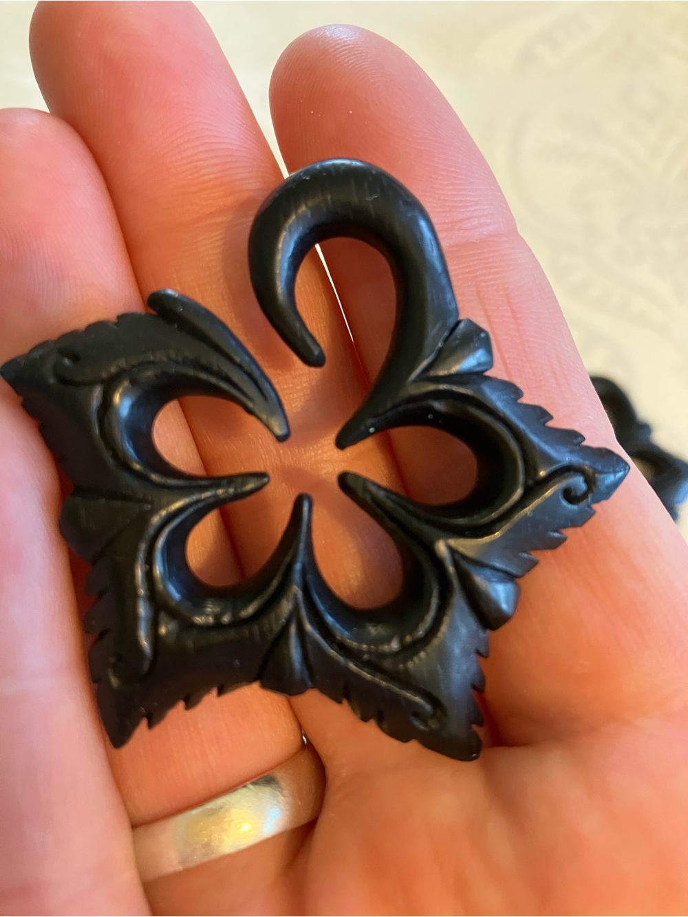 2g Carved Black Wooden Star Earrings